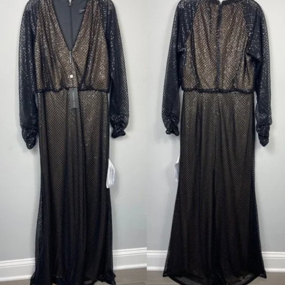 NWT Tadashi Shoji Samira Black/Nude Sequin gown - Size 14 - Picture 3 of 13